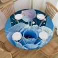 thumbnail image 1 of Ullo0ord Pearls Decor Round Fitted Tablecloth with Elastic Edge,Valentines Day Decorating Artwork Roses Heart Print Polyester Table Cloth, Fit Round Table up  Diameter, for Outdoor Indoor Use White, 1 of 8