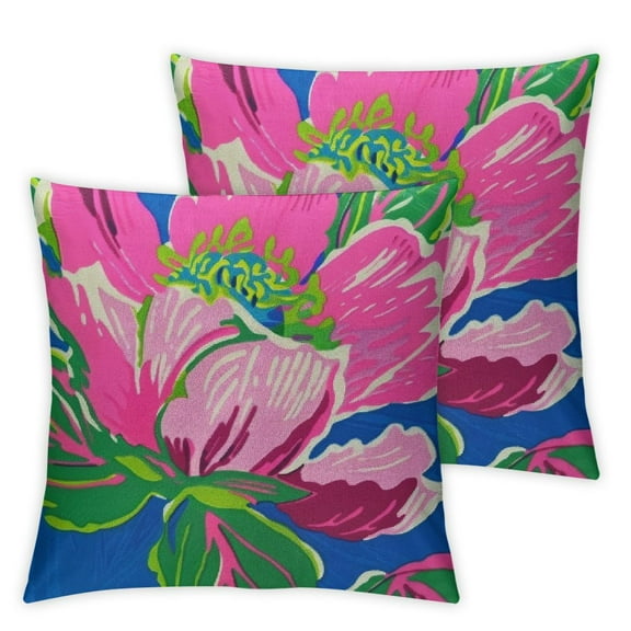 Ullo0ord Pillow Cases Blue and Pink Floral Throw Pillow Cover Scenic Customized Cushion Covers Square Pillow Protectors Both-Side for New Home Gifts Bedroom