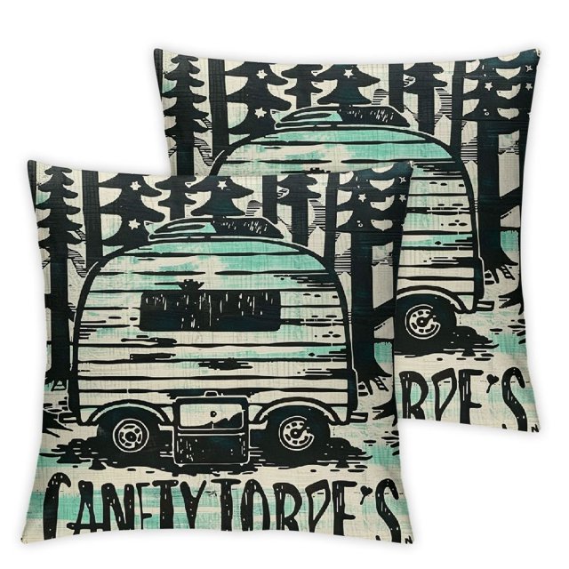 Ullo0ord Pillow Cover,Camping Themed Throw Pillow Cover for Travel