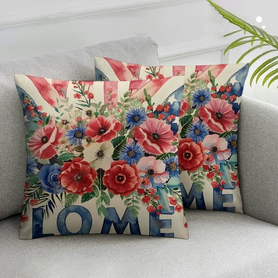 Ullo0ord Pillow Covers American Flag Flowers Floral Throw Pillow Covers Cushion Case Pillowcase Decorations for Sofa Couch