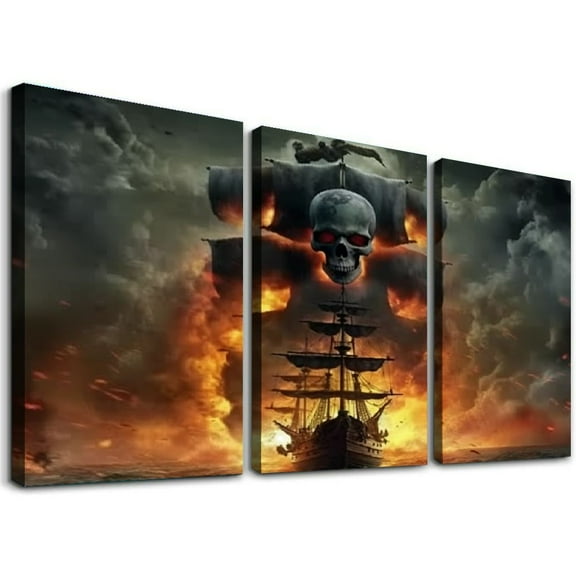 Ullo0ord Pirate Pictures Wall Art Pirate Ship Canvas Wall Art Ghost Pirate Ship Art Prints Nautical Sailboat Canvas Art Painting for Living Room Decor Home Decor Wall Decor Ready to Hang 12x16x3pcs