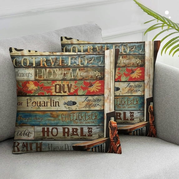 Ullo0ord Porch Rules Pillow Covers - Listen to The Birds Quotes Pillow Cases Retro Wood Grain Porch Pillows Take a Nap Relax Cushions Cover for Patio Bench Backyard