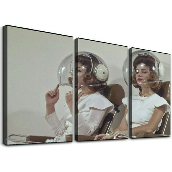 Ullo0ord Posters Retro of Under Hair Dryer in Poster in Beauty Salon Canvas Painting Posters And Prints Wall Art Pictures for Living Room Bedroom Decor