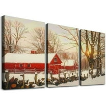 Ullo0ord Posters Winter Scene Red Snowy Barn Tree Picture Sunset Landscape Wall Art Canvas Art Poster And Wall Art Picture Print Modern Family Bedroom Decor
