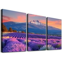 Ullo0ord Purple Lavender Wall Decor Purple Lavender Flower Wall Art Modern Provence Fields Canvas Painting Sunrise Landscape Artwork Home Living Room Bedroom Bathroom Decor 12x16x3pcs