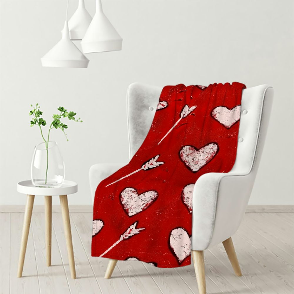 Ullo0ord Red Valentine's Day Throw Blankets, Valentines Love Heart Soft Fleece Blanket