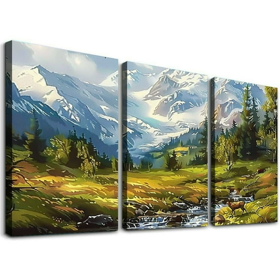 Ullo0ord Riverside  Ready to Hang Wall Art Paintings Printed Picture Canvas Painting for Home Kitchen Wall Decor Artwork 12x16x3pcs