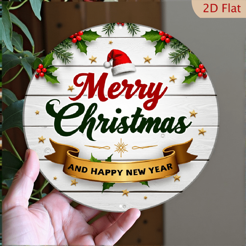Ullo0ord Round Metal Sign Floral Mistletoe Merry Christmas Vintage ...