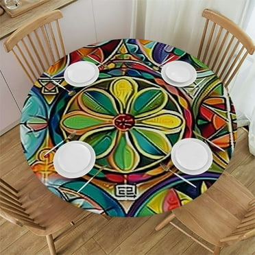 Ullo0ord Round Tablecloth Round Fitted Tablecloth with Elastic Round Outdoor Tablecloths Fitted Table Covers for Round Tables Waterproof Reusable Vinyl Table Cloth for Indoor and Outdoor (36''-44'')
