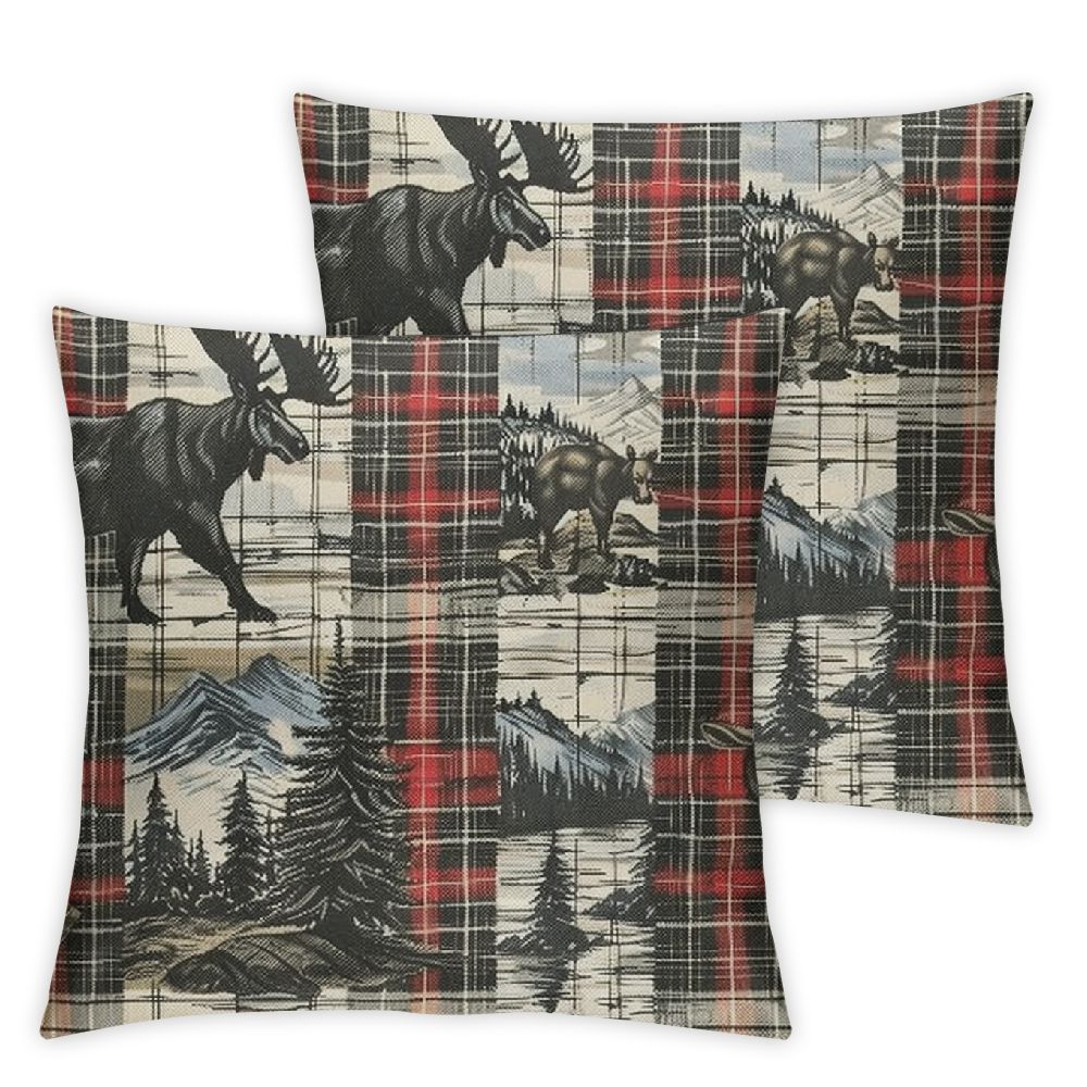 Ullo0ord Rustic Cabin Throw Pillow Covers , Woodland Wolf Deer Bear