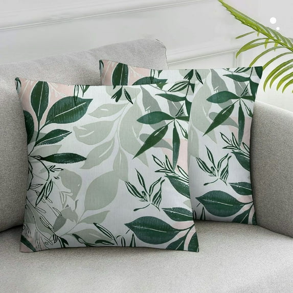 Ullo0ord Sage Green Leaf Pillow Covers Summer Tropical Leaves Throw Pillows Cover Modern Outdoor Square Pillow Case for Home Couch Bed Sofa Patio