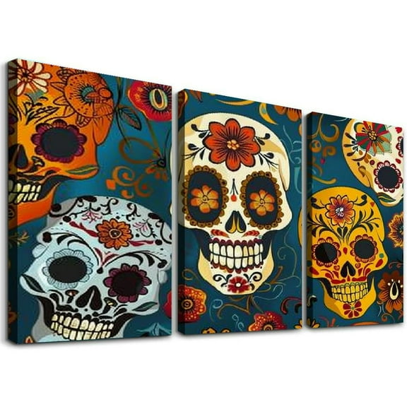 Ullo0ord Skull Head Flower Canvas Wall Art Prints One Panel, Stretched and Framed Canvas Paintings Ready to Hang for Home Decorations Personalized Wall Decor