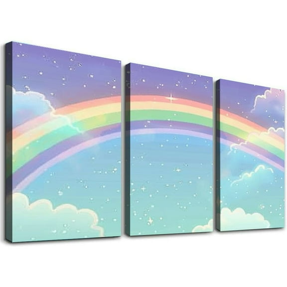 Ullo0ord Sky Rainbow Canvas Wall Art Prints One Panel, Stretched and Framed Canvas Paintings Ready to Hang for Home Decorations 8x12 inch