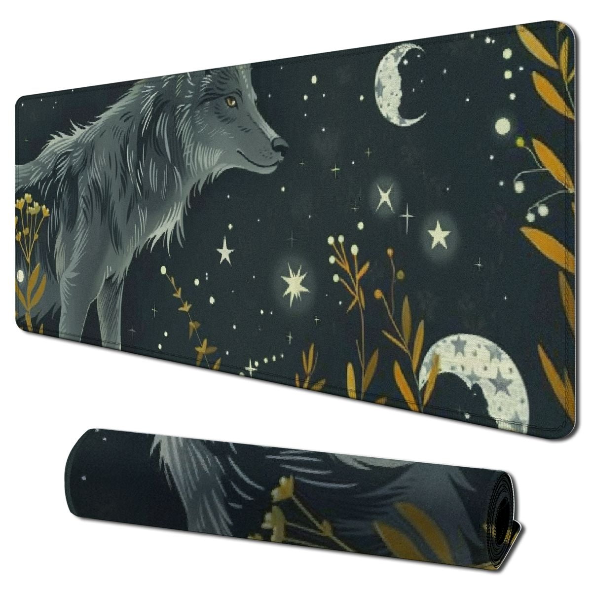 Large Gaming Mouse Pad Desk Mat With Elephant Pen Holder & Coaster – Non-Slip Black Cat Design, Multifunctional Office Set