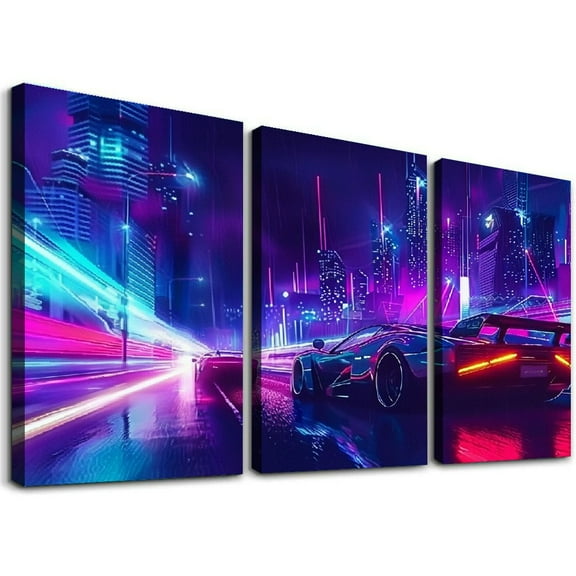 Ullo0ord Style Pictures for Living Room City Streetview Night Paintings Canvas Wall Art Future City Concept Wall Art House Decor Stretched Ready to Hang