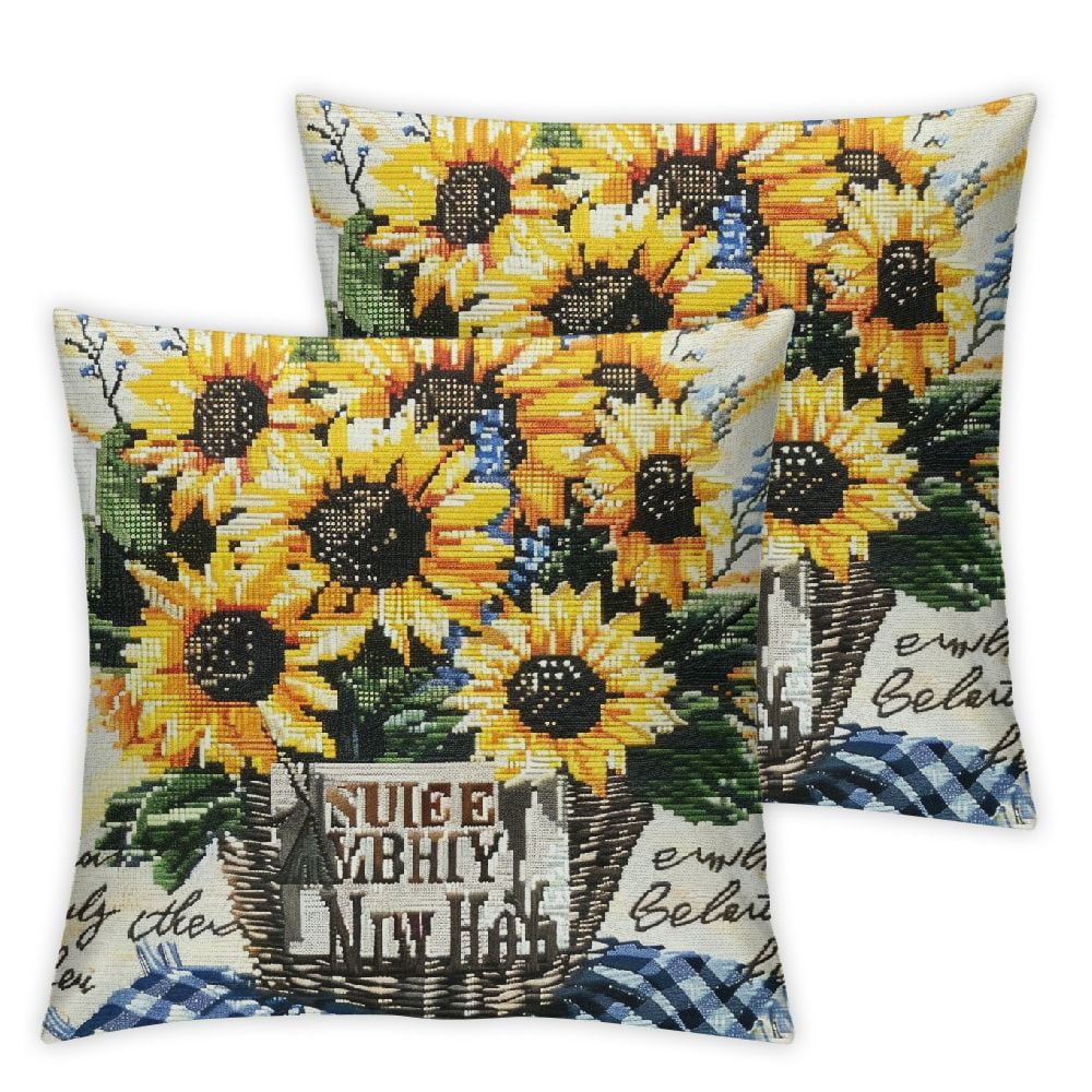 Ullo0ord Sunflower Pillow Cover Blue Yellow Decorative Throw Pillow