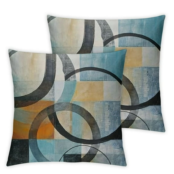 Ullo0ord Teal Blue Art Throw Pillow Covers Modern Retro Circular Geometry Circle Pillow Covers,Abstract Round Painting Cushion Covers Gradient Grey Black 12x12in
