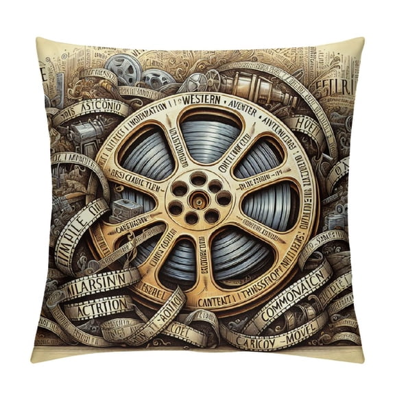 Ullo0ord Throw Pillow Covers Cinema Tonight Quotes Cushion Cover with ,Film Projector, Home Decorative Cotton Linen Pillowcases 18x18in