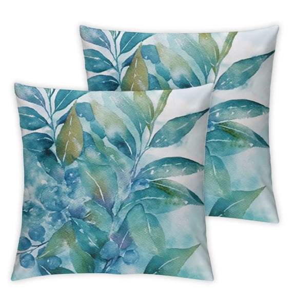 Ullo0ord Throw Pillow Covers Watercolor Teal Leaves Blue Leaf Turquoise Berry Square Pillowcase for Home Decor Sofa Car Bedroom Pillow case 20x20in