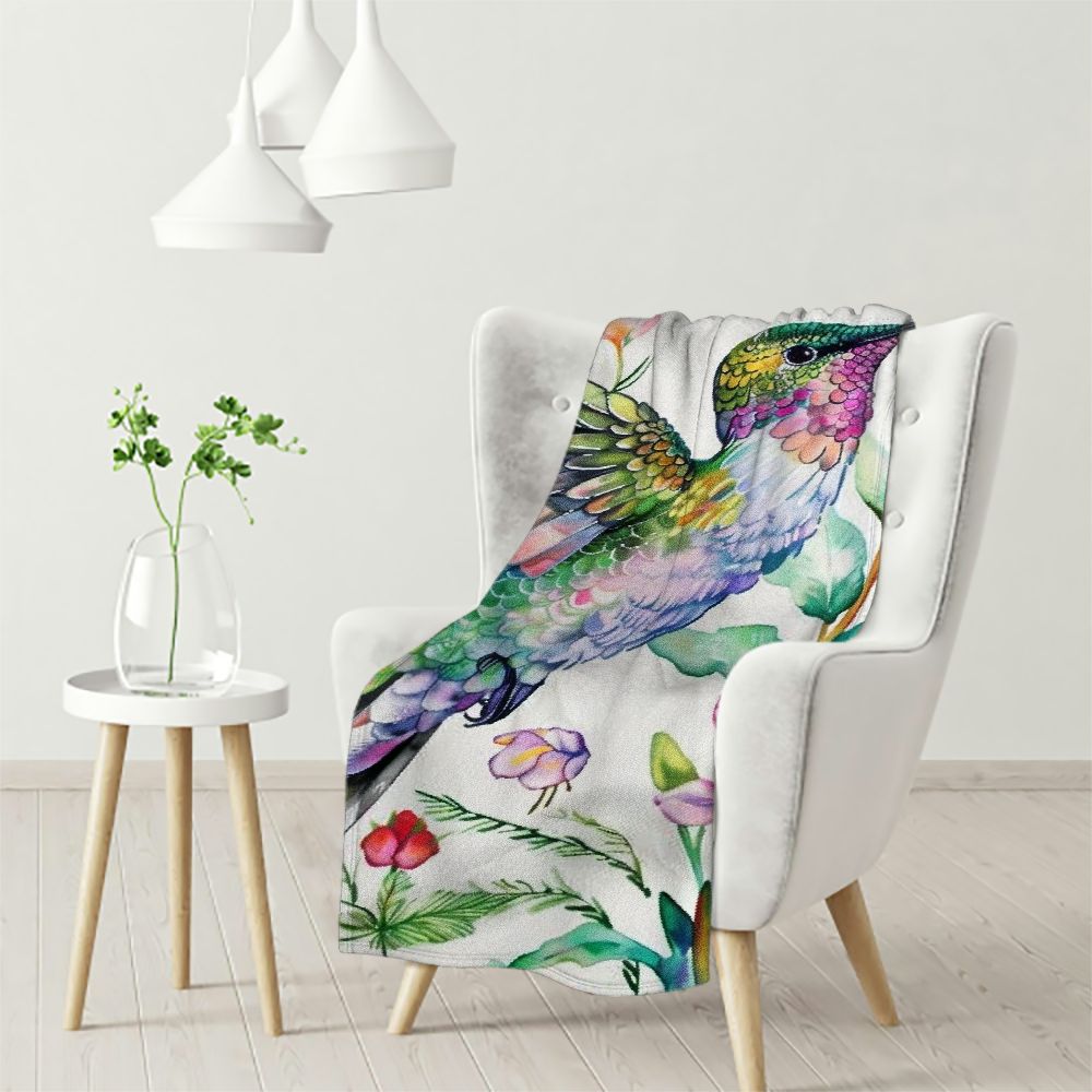 Ullo0ord Tropical Birds Throw Blanket Watercolor Hummingbird and