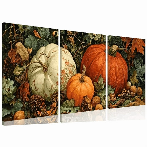 Ullo0ord Unique Canvas Wrapped Framed Painting, Fall Wall Art, Printable Pumpkin Rustic Still Life Vintage Autumn Print, Halloween Decor, Thanksgiving Print Decorate Your Office 12*16inch*3pcs