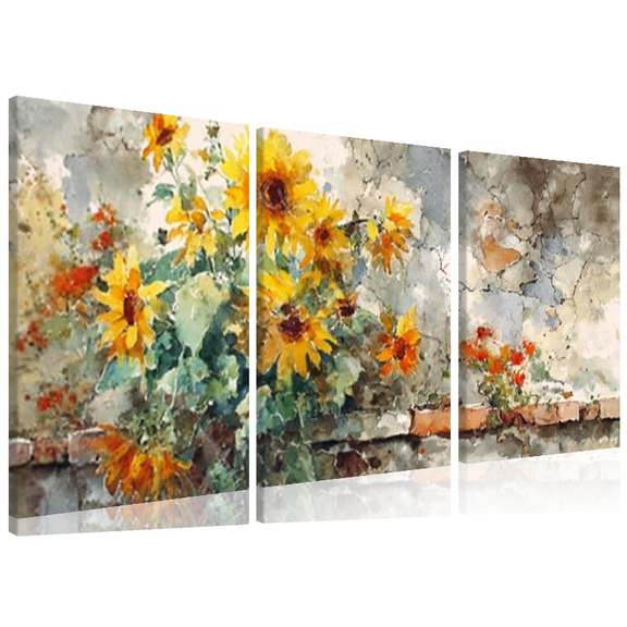 Ullo0ord Vibrant Sunflower Abstract Canvas Wall Art Framed Modern Painting with WoodFrame, High-Quality Print on Canvas for Living Room, Bedroom, or Office Decor, Large Canvas Wall Art 12*16inch*3pcs