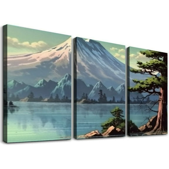 Ullo0ord Vintage Japanese Painting Ukiyo-e Art Print Fuji Mountain Behind Lake By Tsuchiya Koitsu Canvas Art Print Canvas Painting Wall Art Poster For Bedroom Living Room Office Decor 12x16x3pcs