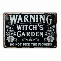 Ullo0ord Vintage Metal Sign Vintage Metal Tin Sign, Warning Witch's Garden Do Not Pick The Flowers, 8 x 12, for Halloween Home Garden Kitchen Art Decoration