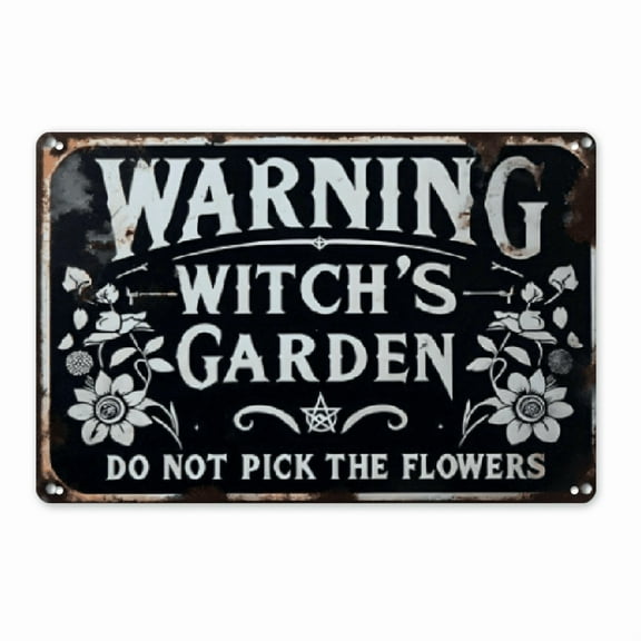 Ullo0ord Vintage Metal Sign Vintage Metal Tin Sign, Warning Witch's Garden Do Not Pick The Flowers, 8 x 12, for Halloween Home Garden Kitchen Art Decoration
