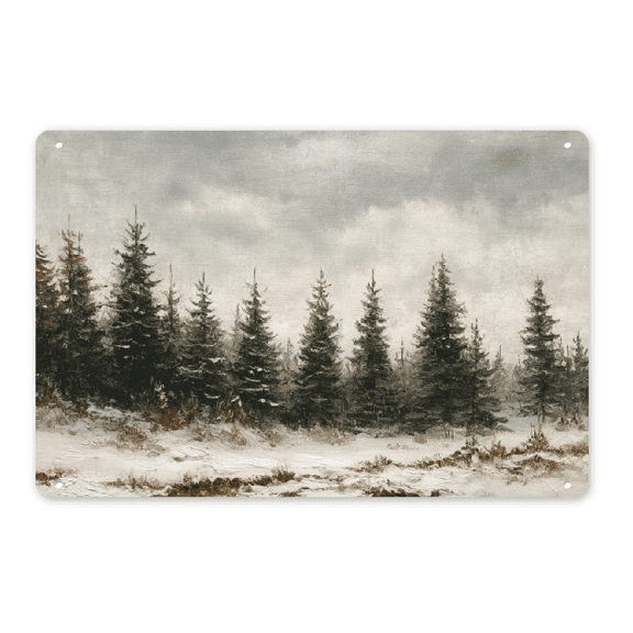 Ullo0ord Vintage Print Paintings Winter Pine Tree Forest Christmas Rustic Landscape Country Snow Retro Nature Artwork for Home Living Room Bathroom Wall Decor 12_8in