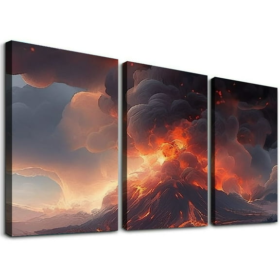 Ullo0ord Volcano Canvas Wall Art Hanging Painting Picture Prints Posters Artwork for Living Room Office Decoration 12x16x3pcs