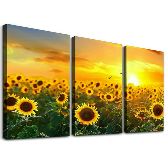 Ullo0ord Wall Art Canvas Painting Beautiful over sunflower field yellow sunflower canvas Picture Poster Print Framed and Stretched Ready to Hang for Living Room Bedroom Office