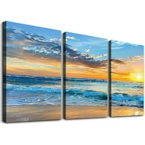 Ullo0ord Wall Art Canvas Painting Seaside over the beaches blue sea view Ocean Picture Poster Print and for Living Room Bedroom Kitchen Office