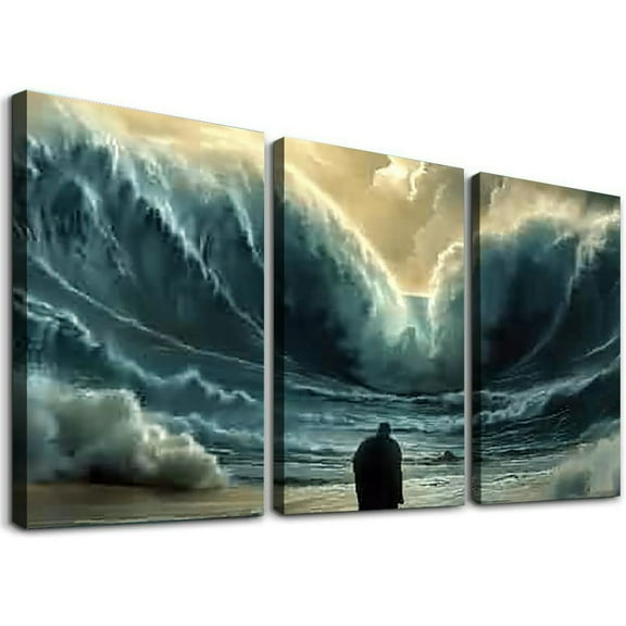Ullo0ord Wall Art Jesus God Canvas Art Moses Parting The Water Painting For Livingroom Decor Office Bedroom Decoration 12x16x3pcs