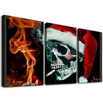 Ullo0ord Wall Art Prints 12x18 inch, Christmas Skull Art Pattern Oil Painting on Canvas with Wood Frame, Modern Artwork for Home Office Hotel Bar Wall Decor