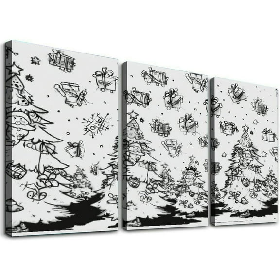 Ullo0ord Wall Art Prints One Piece 12x18 inch, Christmas Pattern Oil Painting on Canvas with Wood Frame, Modern Artwork for Home Office Hotel Bar Wall Decor