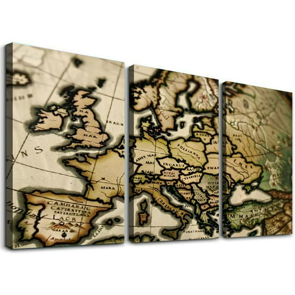 Ullo0ord Wall Art Prints One Piece 12x18 inch, Vintage Nautical Map Oil Painting on Canvas with Wood Frame, Modern Artwork for Home Office Hotel Bar Wall Decor