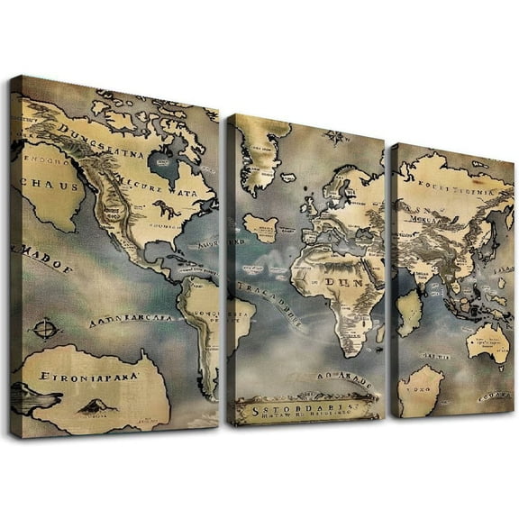 Ullo0ord Wall Art Prints One Piece Fantasy World Map Magical Lands Mistic Realms Oil Painting on Canvas with Wood Frame, Modern Artwork for Home Office Hotel Wall Decor, Ready to Hang