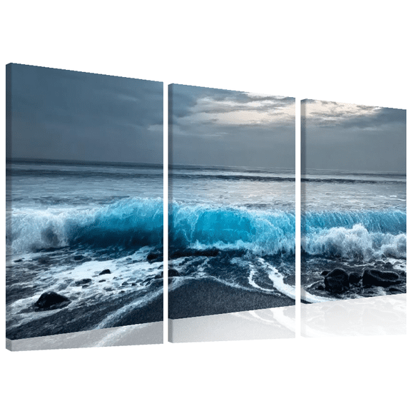 Ullo0ord Wall Decor For Living Room Canvas Wall Art For Bedroom Office Decorations Blue Beach Sea Wave Wall Paintings Sun Ocean Seascape Wall Pictures Prints Artwork Modern Room Home Decor 3 Piece