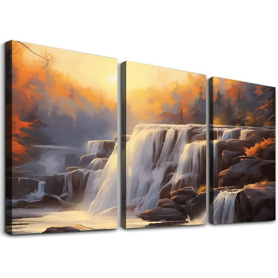 Ullo0ord Waterfall Girl Ready to Hang Wall Art Paintings Printed Picture Canvas Painting for Home Kitchen Wall Decor Artwork 12x16x3pcs