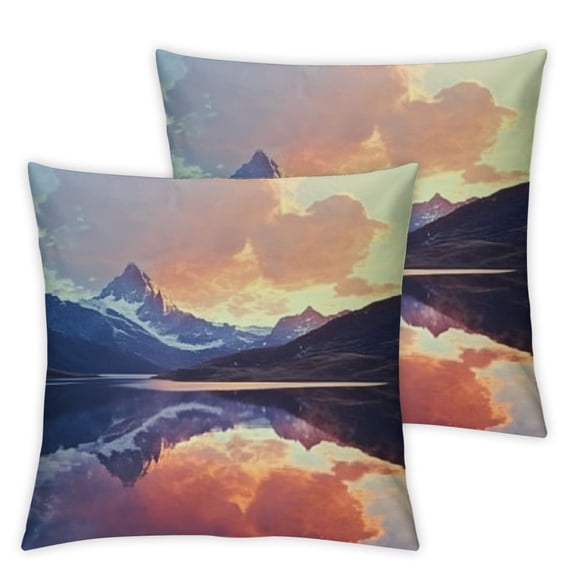 Ullo0ord Waterproof Throw Pillow Covers Set of 2 Fabulously Land Water Rock Sunset Sky On Mountain Color Lake Koruldi Upper Scene Nature Resort Sun Couch Pillow Covers for Outdoor Summer 18x18in