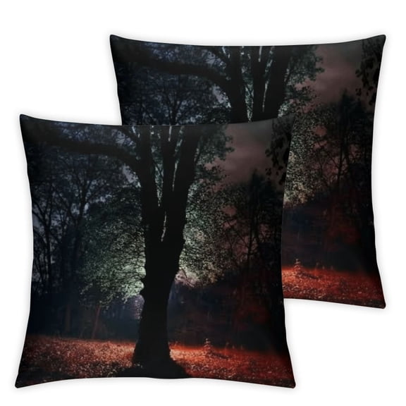 Ullo0ord Waterproof Throw Pillow Covers Set of 2 Mist Gloomy Darkness Strange Dark Mountain Scary Forest Night Weather Morning Nature Foggy Blue Couch Pillow Covers for Outdoor Summer 24x24in
