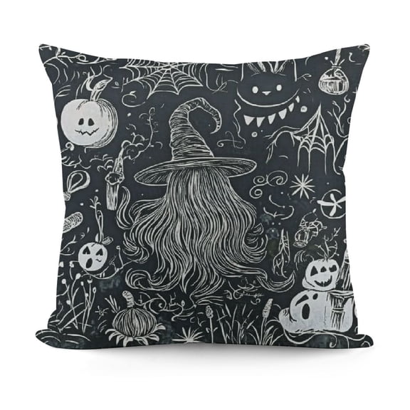 Ullo0ord Witch and Witchcraft Doodles Throw Pillow Cover Astrology Black Halloween Cartoon Decorative Throw Pillow Cushion Case for Home Couch Living Room Bed Sofa Car 12x12in