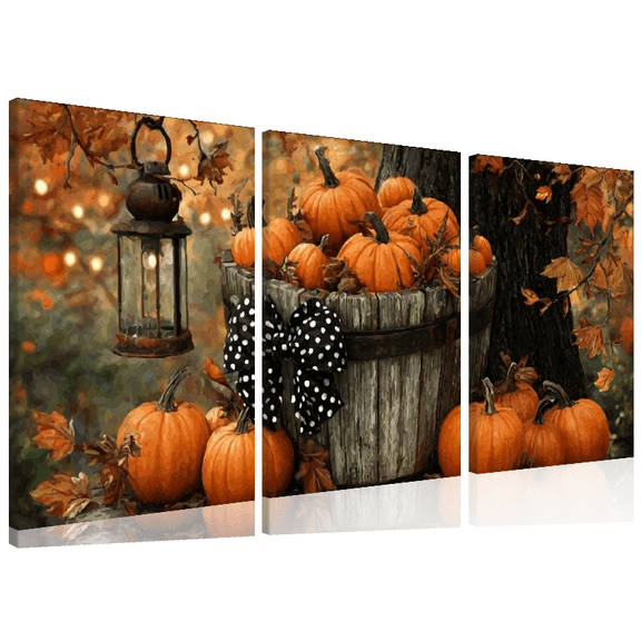 Ullo0ord Wrpped Frmed Printed Wrpped Cnvs rt Pinting, Fll Pumpkins, White nd Ornge Pumpkins, Mple Leves, Perfect for Fll Thnksgiving, Hlloween, Rustic Frmhouse Decor, Wll rt Decor 12*16inch*3pcs