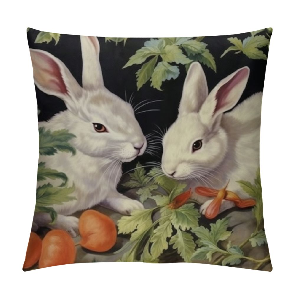 Ulloord 18x18Inch Spring Rabbits Bunny Pillow Covers Happy Rustic