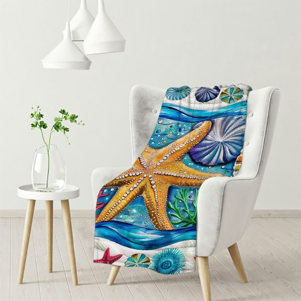 Ulloord Beach Throw Blankets, Ocean Coral Soft Fleece Blanket