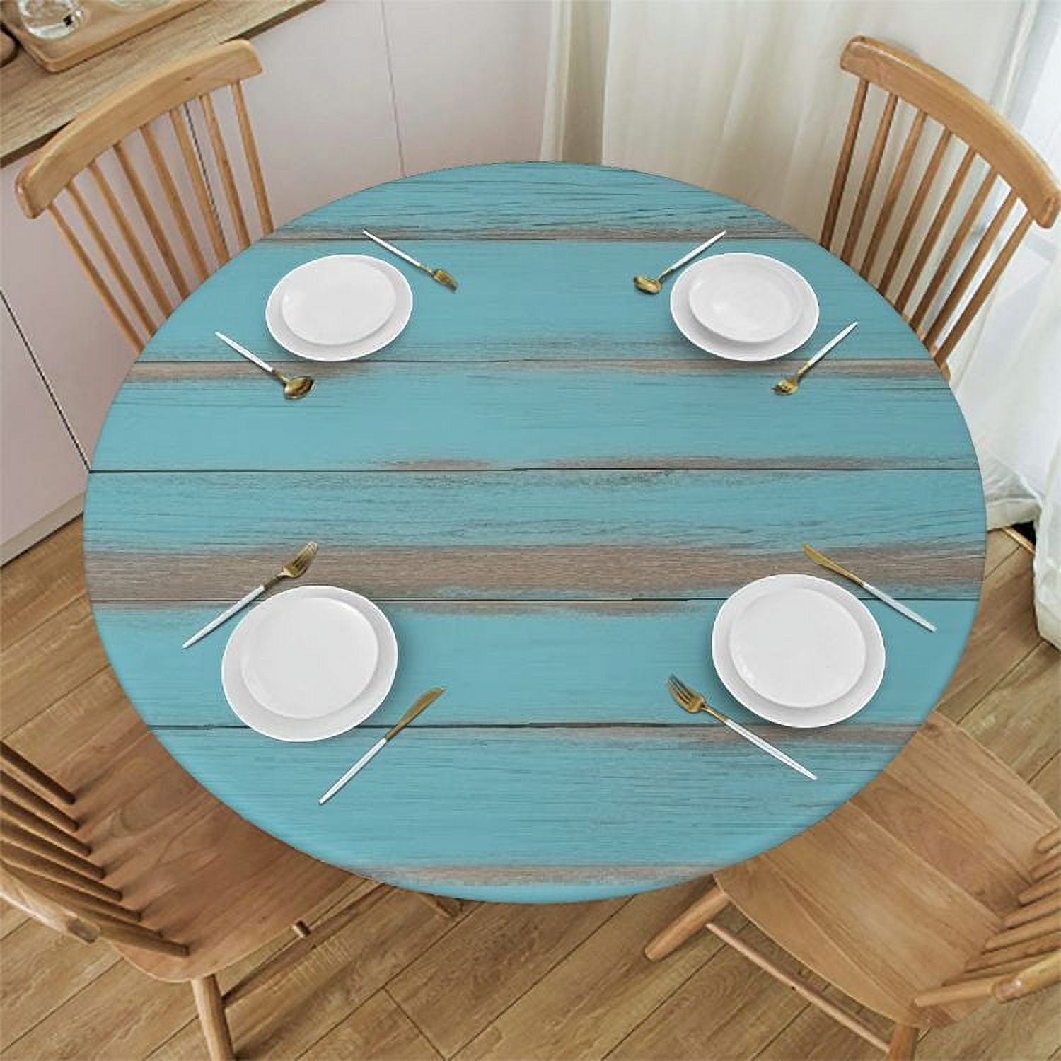 Ulloord Beach Wood Texture Round Fitted Tablecloth with Elastic Edge