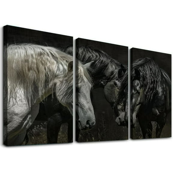 Ulloord Black And White Horse Canvas Painting African Couple Horse And Wall Art Canvas Painting s And s Wall Art s for Living Room Bedroom Decor
