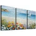 thumbnail image 1 of Ulloord Blue Coastal Wall Art Ocean Canvas Flowers Painting White Yellow Modern for Bedroom Living Room Home Office Wall Decor, 1 of 4
