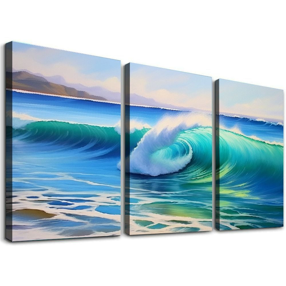 Ulloord Blue Ocean Wall Art Sunset Beach Scenery Oil Painting Print ...